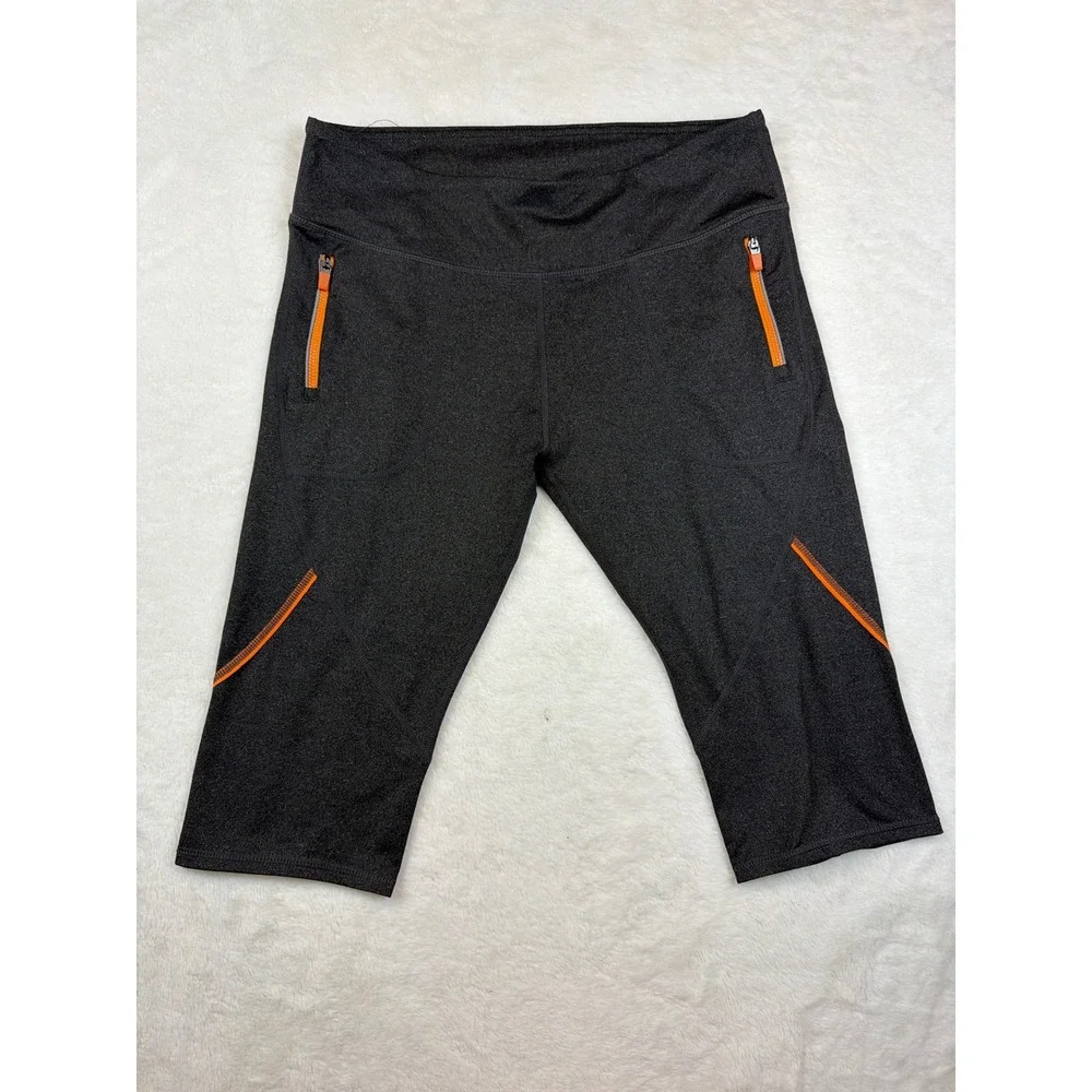 Fabletics Womens Gray Orange Zipper Pocket Crop Leggings Capris CS1512336 L